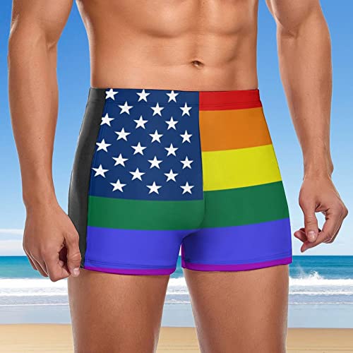 Men's Swimwear LGBT USA Flag Briefs Swim Trunk Square Leg Boxer Board Shorts Swimsuit4