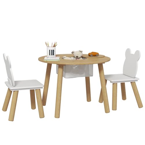 AIYAPLAY Set 3 Pezzi con Tavolo e 2 Sedie per Bambini, Tavolino con Coperchio e Vano Contenitore, Seggiole con Schienale...