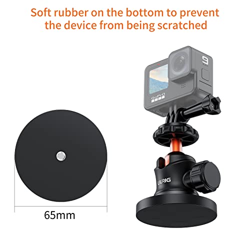 Uurig Magnetic Camera Mount With 360° Ball Head, Magnetic Mount Base Stand With 1/4"-20 Thread Compatible With Gopro, Rubber Coated Magnet Base Deal For Mounting Action Cameras To Cars Body #TOP3