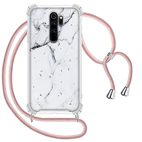Fundas Para Xiaomi Redmi Note 8 Pro Funda con Cuerda para Xiaomi Redmi Note 8 Pro, Glitter Carcasa Mármol Brillante Ultrafina Rígida PC con Correa Colgante...