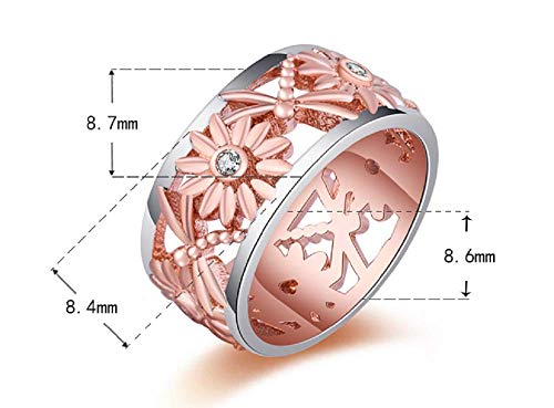 Elegant Rose Gold Plated S925 Silver Sunflower Chrysanthemum Dragonfly Daisy Hollow Two-tone Women's Ring Bridal Wedding Gift Anniversary for Women's Band Jewelry4