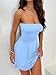 Women Sexy Tube Top Silk Dress Strapless Ruched Basque Waist Ruffle Layer Mini Dress Jumpsuit Party Dresses Light Blue
