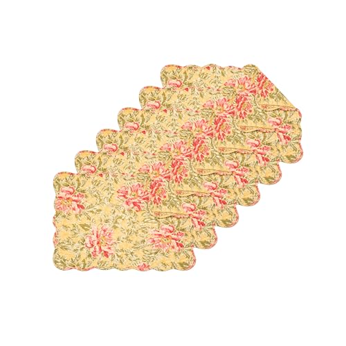Image of Freya Green Leaves & Pink Flowers Vintage 100% Cotton Placemats 13 inch x 19 inch