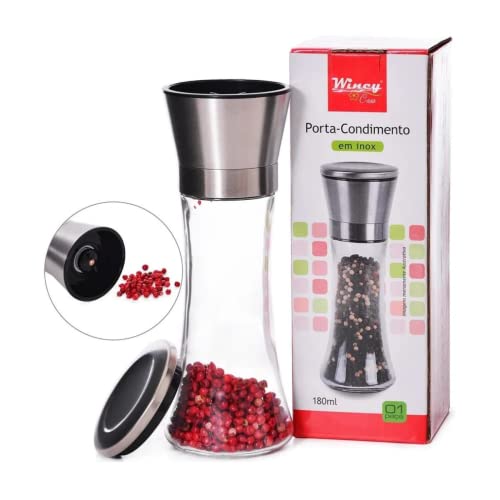 Porta Tempero/Moedor De Vidro Com Tampa De Inox