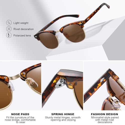 Retro Polarized Sunglasses for Men and Women Classic Semi-Rimless Frame Sun glasses UV Protection3