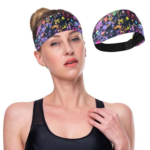 JHKKU Workout Headbands Paint Splatter Print for Women Non Slip Breathable Sport Sweatbands Elastic Hair Bands Yoga Running Outdoor Sports Travel Gym