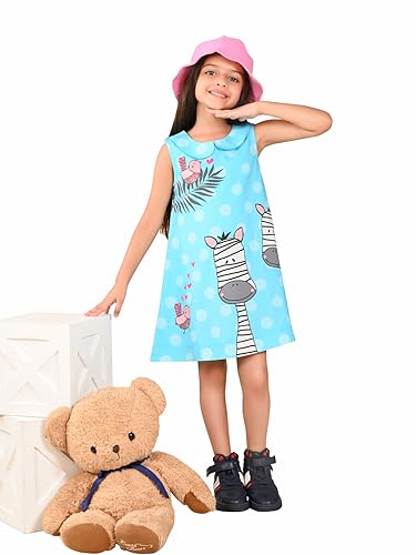 Image of LILPICKS Zebra Printed Sleeveless A-line DressFor Girls (Blue)