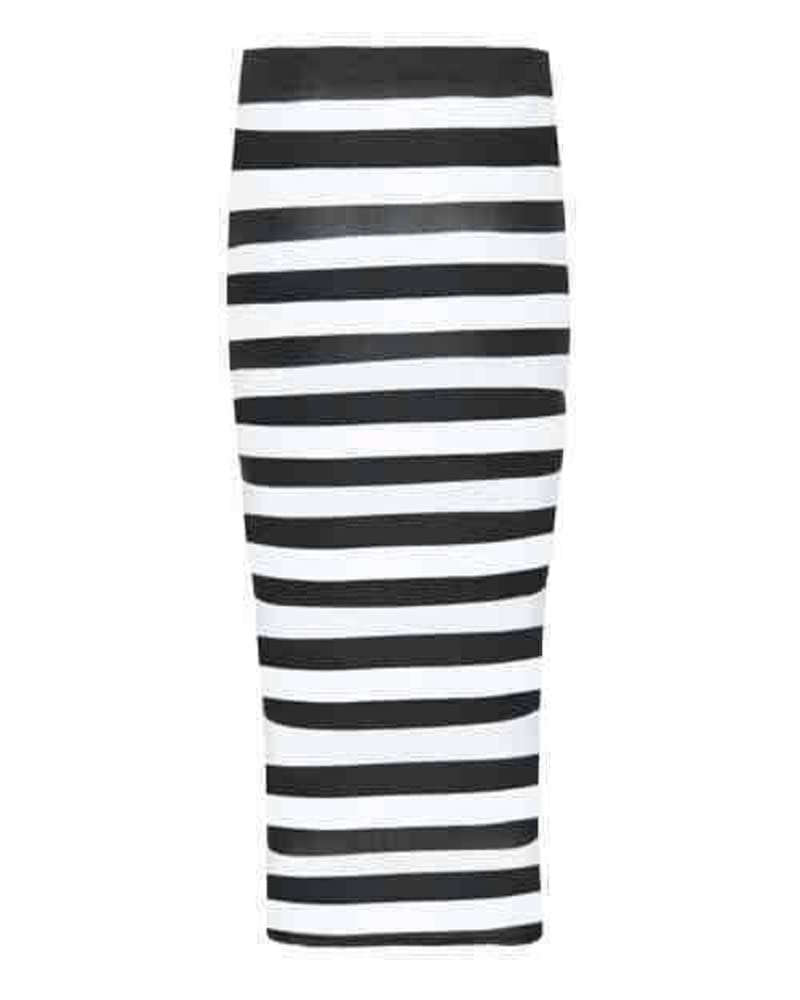 Gostyles Women's Black White Stripe Gostyles® Plain & Printed Bodycon Pencil Skirt, Office Casual Wear Stretch Jersey Elastic Waist Midi Skirt (, 3XL)