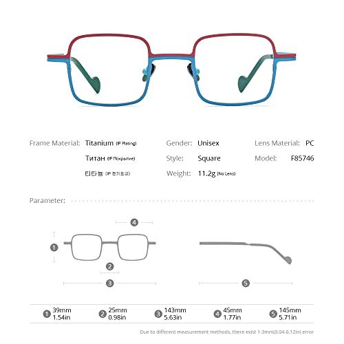 Image of FONEX Colorful Pure Titanium Glasses Frame Men Retro Square Eyeglasses Women Vintage Optical Eyewear F85746