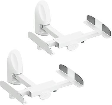 AVF EAK70W-A Speaker Wall Mounts, Side Clamping Bookshelf Speaker Mounting Brackets, Adjustable Tilt & Swivel Steel Speaker Mounts for Surround Sound Speakers up to 44 lbs, White, Set of 2