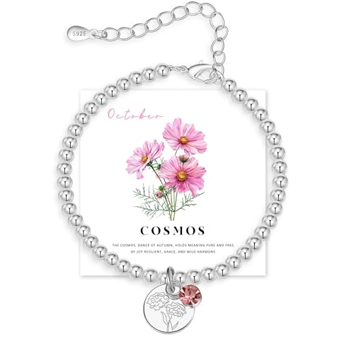 FENNELISA October Cosmos Birthflower Bracelet Gift,October Birthstone Bracelet for Women Girls with Birthday Card Friendship Gifts for Women Mum Daughter Sister Grandma