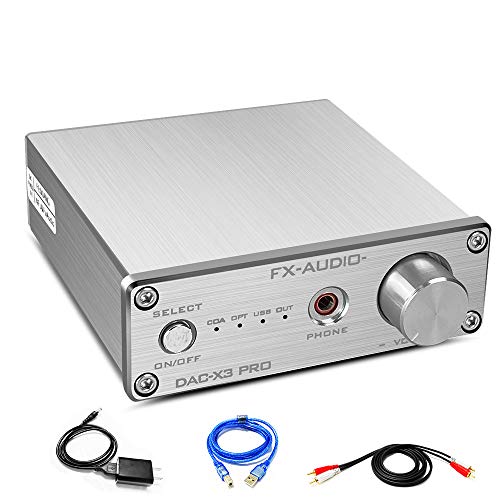 FX AUDIO USB DAC Headphone Amplifier-CS8416 Support ASRC Transmission HiFi Portable Decoder Headphone Amp 24-Bit/192 kHz for 3.5mm Headphone Smartphone/Desktop/Active Speaker(Silvery)