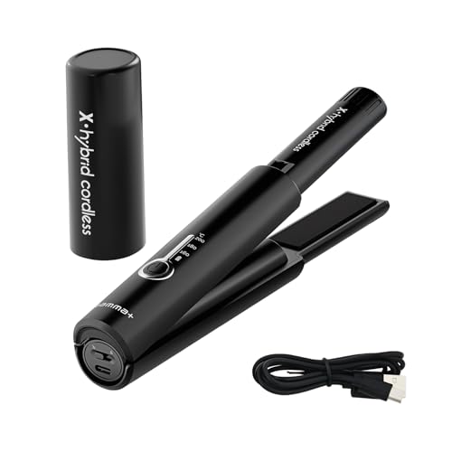 Piastra Cordless Gamma+ X-Hybrid da Viaggio | Mini Piastra per Capelli Senza Fili 2 in 1 | Per Capelli Ricci e Lisci | Ricarica con USB Tipo-C | 3 Temperature | Design Compatto | Portatile (Nero)