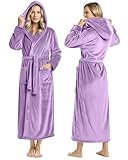 NY Threads Premium Womens Robe with Hood, Plush Fleece Long Bath Robe for Women, Fluffy Soft Women's Bathrobe, Large, Lavender