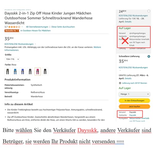 Daysskk Arbeitshose Kinder Mädchen Zip Off Hose Sommer Softshellhose Wanderhose Schnelltrocknend Trekkinghose Outdoorhose Wasserdicht Funktionshose Rosa 110