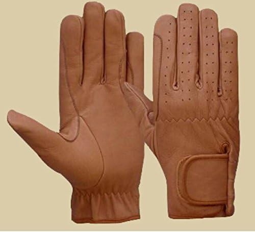 Horse Riding Men's Gloves All Leather 100% Real Leather TAN & Black Premium Quality Gents Equestrian Gloves (Large, Tan)