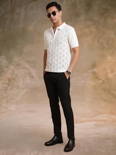 Image of Maniac || Mens || Solid Textured || Half Zip || Polo Neck || Half Sleeve || Cotton || T-Shirt