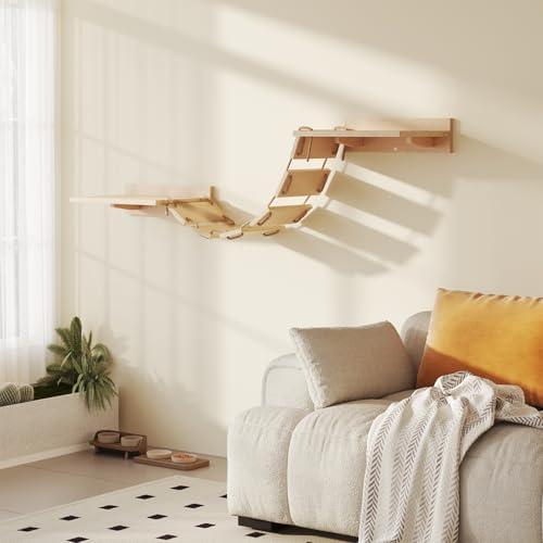 Katzenleiter, Wandmontiertes Klettergerüst aus Holz zum Schlafen und Spielen, Wandmöbel für Kätzchen