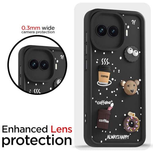 Image of Pikkme Back Cover for iQOO 15R 5G | 3D Bear Silicone Cute & Fun Coffee Cartoon | Full Body Protection Bumper Case (Black)