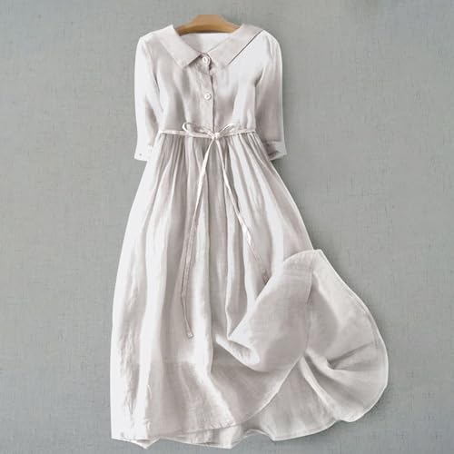 Robe longue blanche en coton de qualité supérieure bouton rétro L - 2