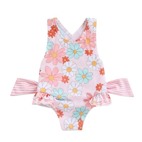 Toddler Girl One Piece Swimsuit Floral Sleeveless Backless Bowknot Bathing Suit Kids Girl Ruffled Swimwear Beachwear