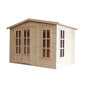 TIMBELA Houten Schuur met Vloer, Houten Tuinhuis voor Werk, Multifunctionele Tuin Houten Berging, Afsluitbaar Houten Tuinkantoor, Werkplaats, Studio