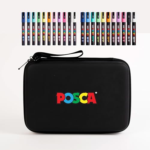 Posca Exclusive 3M and 5M Paint Markers Gift Set of 22 with Carrying Case Great for Kids and Adults Acrylic Art Markers for Coloring Canvas Wood Glass and Metal