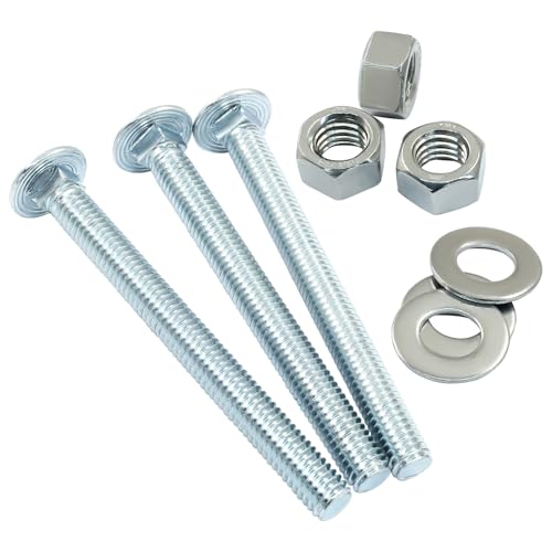 Image of 6 Sets 3 /8-16 x 4 Inch Carriage Bolt Kit, Carbon Steel Carriage Bolts Galvanized Carriage Bolt Assortment, Round Head Carriage Screws with Hex Nuts and Flat Washers Full Thread Coverage