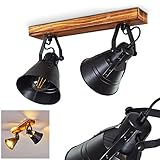 MODERNE DECKENLAMPE: Deckenleuchte 2-flammig aus Metall und Holz in Schwarz im authentischen Retro-Design. Mit verstellbaren Lampenschirmen, LED-geeignet.