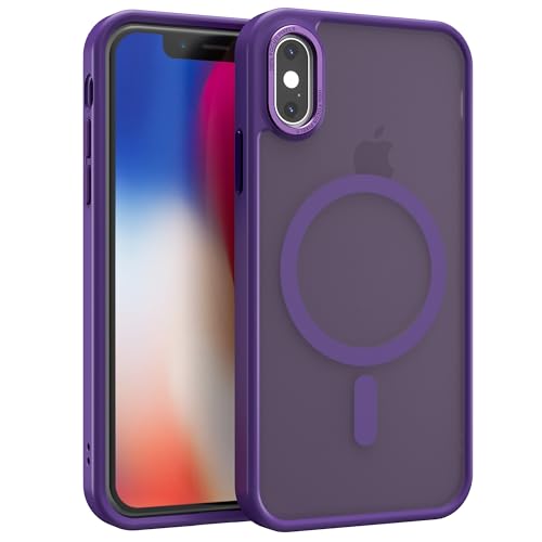 Image of Magnetic iPhone X /XS case,Compatible with Magsafe, Military-Grade Protection,Slim Translucent Matte Shockproof with Anti-Scratch Anti-Fingerprint Phone Cover (deep Purple, iPhone X /XS)