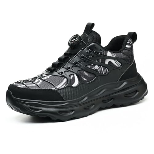 Safety Trainers, Safety Shoes Men Women, Comfortable Lightweight Work Shoes, Upgraded Swivel Buckle Shoelaces (Black, Adult, Men, 10.5, Numeric, UK Footwear Size System, Medium)