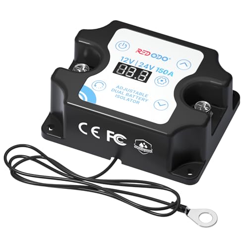 Redodo 150A Smart Dual Battery Isolator 12V/24V Adjustable VSR Voltage Sensitive Relay with LCD Display AutoCharges Both Batteries Protects Starter Battery Emergency Start for RV Truck ATV