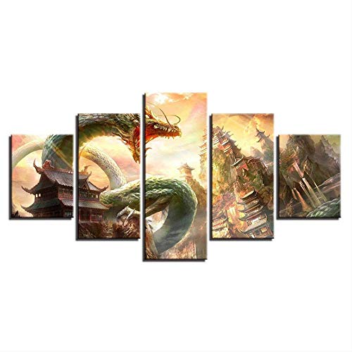 Tableau dragon en toile de 5 pièces pour décoration moderne - 2
