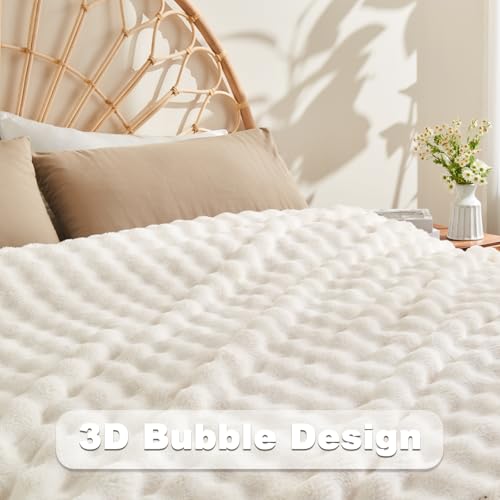 NEWCOSPLAY Throw Blanket for Couch Ivory Super Soft Flannel Fleece 3D Bubble Lightweight Bed Blanket All Season Use (Ivory, Throw(50"x60")) - Image 6