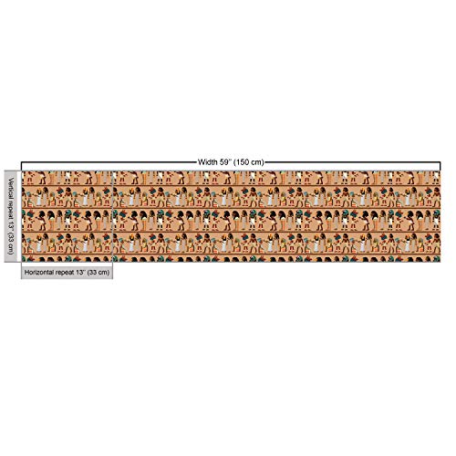 Image of Ambesonne Egyptian Print Fabric by The Yard, Egyptology Mythological Cartoon Characters Archeology History Illustration, Decorative Fabric for Upholstery and Home Accents, 3 Yards, Peach Beige