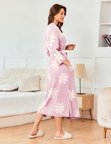 Image of Ekouaer Women's Robe Long Waffle Knit Bathrobe Lightweight Soft Kimono Robes Loungewear S-XXL