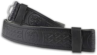 UMAM Men's Kilt Belt – 100% Leather with Embossed Celtic Designs, Adjustable Velcro Liner, Scottish Highland Kilts Belt