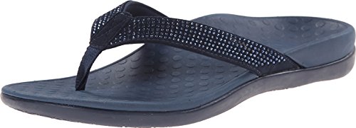 Vionic Women's Tide Rhinestones Toe-Post Sandal - Ladies Flip-Flop with Concealed Orthotic Arch Support Navy 9 M US
