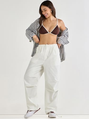 Image of Bewakoof Women's Oversized Fit Mid Rise 100% Cotton Solid Relaxed Fit Casual Pants