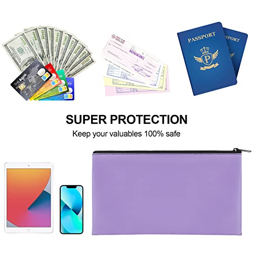 Image of 4Pack Money Bag 11 X 6 inch, Safe Durable Waterproof Bags With Zipper for Cash, Coin Pouch PU Leather Bank Bag for Checks, Makeup, Bills, Receipts (Purple)