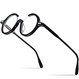 HEPIDEM Acetate Glasses Men,New Round Vintage Retro Optical Eyeglasses Frame for Women (9191 Black)