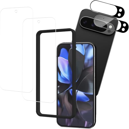【2+2枚セット】ガイド枠付き KPNS 日本素材製 強化ガラス Google Pixel 9 Pro XL 用 ガラスフィルム カメラフィルム カバー 保護フィルム