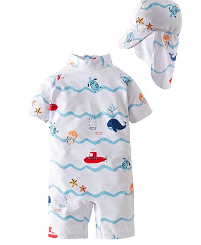 Baby Boys Swimsuit UPF 30+ UV Sun Protective One-Piece Rash Guard White