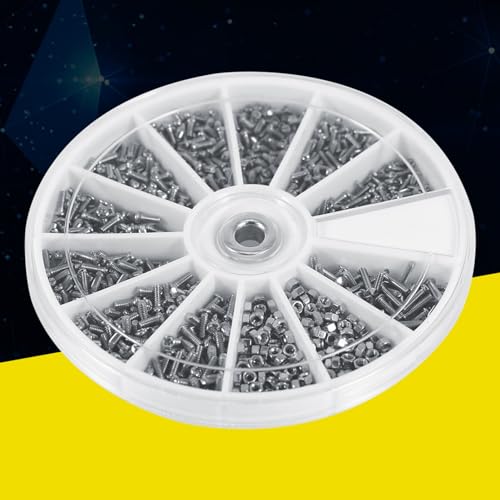600-teiliges kleines Schrauben-Sortiment-Set für Uhren, Brillen, 12 Arten von Schrauben, Bolzenmuttern-Sortiment-Set, Edelstahl-Vollgewinde-Maschinenschrauben mit Kunststoffbox M1