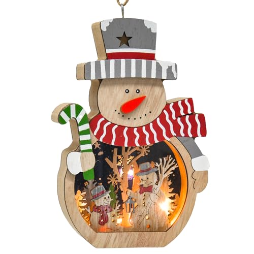 Holz Schneemann mit Beleuchtung 15 Weihnachtsdekoration Schneemann aus Holz mit integriertem LED Licht,...