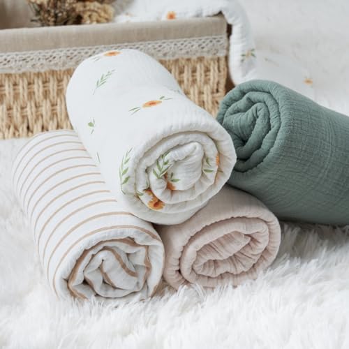 Image of Meracorallo Muslin Swaddle Blanket, 100% Cotton Receiving Blanket Soft and Breathable Swaddle Wrap for Baby Boys and Girls (Roman Green)
