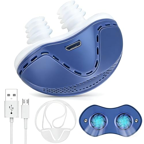 Anti Snoring Devices, Electric Anti Snoring Device, Effective Snoring Prevention, Sleep Apnea Devices for Men and Women, Adjustable Wind Speed, Suitable for All Nose Shapes, Blue