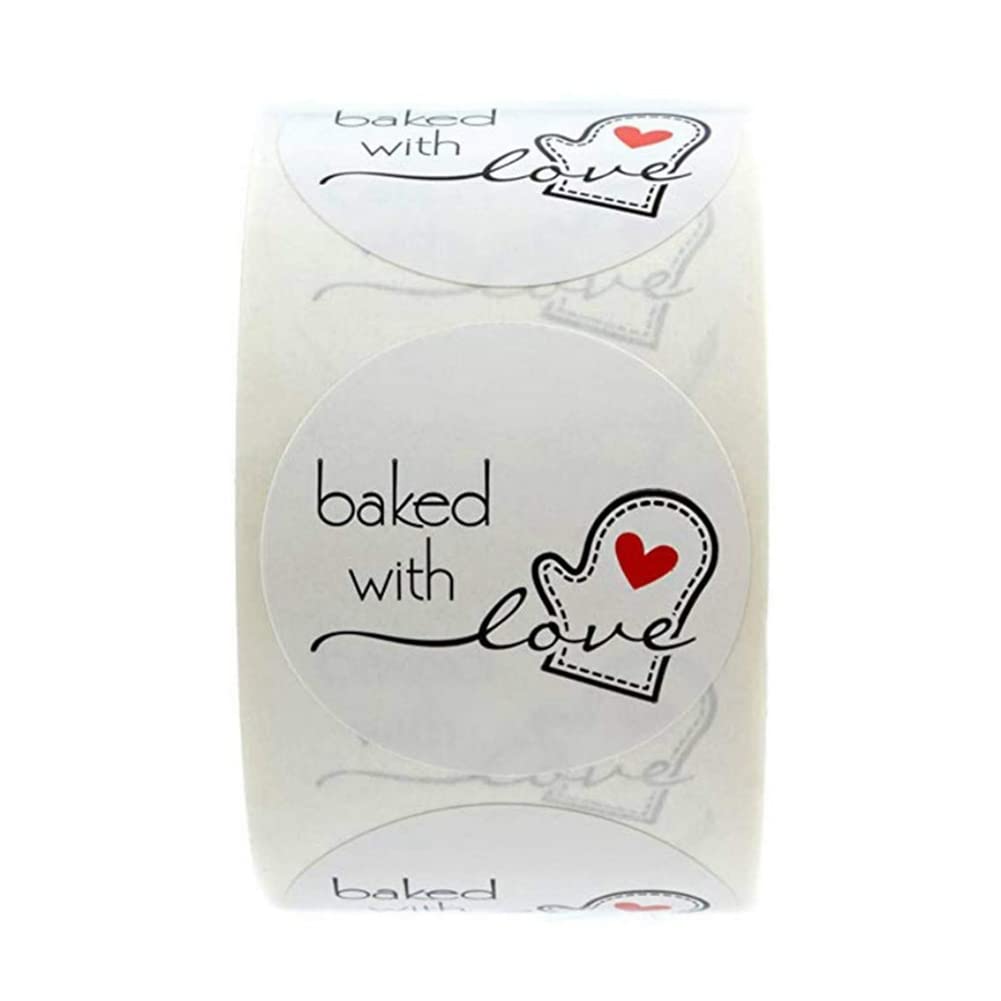 Yurosiay 500 pegatinas redondas de 2,5 cm para hornear, personalizadas, hechas a mano, para hornear, pegatinas de regalo, pegatinas autoadhesivas para bolsas de regalo, bodas, Navidad, color blanco