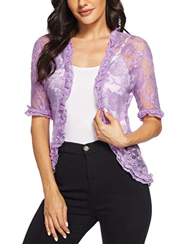 ELEGANT Women's Lace Shrug Bolero Cardigan with Half Sleeve and Ruffle Detail