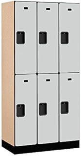 Salsbury Industries 2-Tier Designer Wood Locker with Three Wide Storage Units, 6-Feet High by 18-Inch Deep, Gray